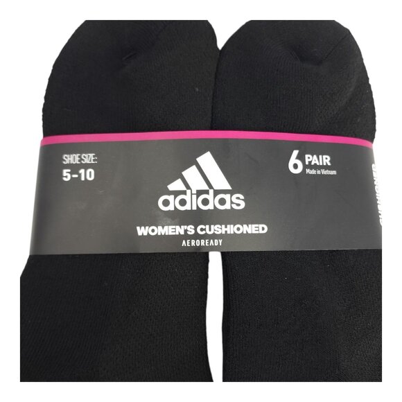 Adidas Womens Cushioned AEROREADY Socks 6 Pair Black Size 5-10 Comfortable - Picture 4 of 8